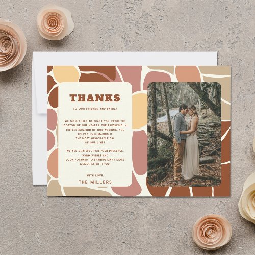 Terracotta Retro Groovy Boho Wedding Thank You Postcard