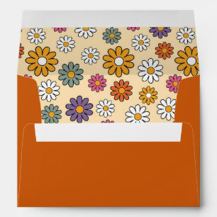 Terracotta Retro Groovy Hippie Daisy 70s Wedding Envelope