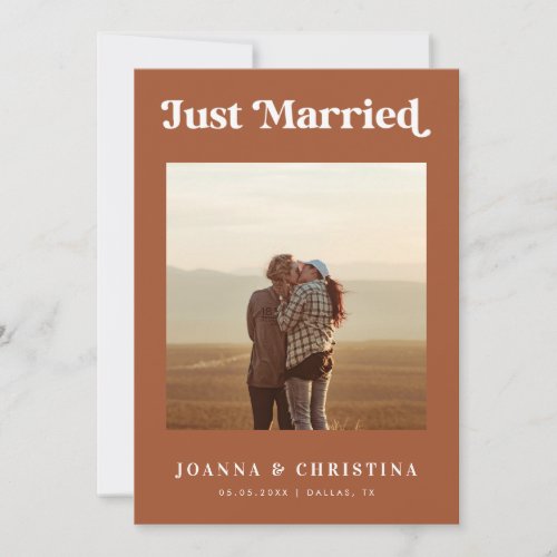 Terracotta Retro Just Married Eloped Announcement