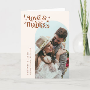 Terracotta Retro Love & Thanks White Arch Wedding Letterpress Thank You Card