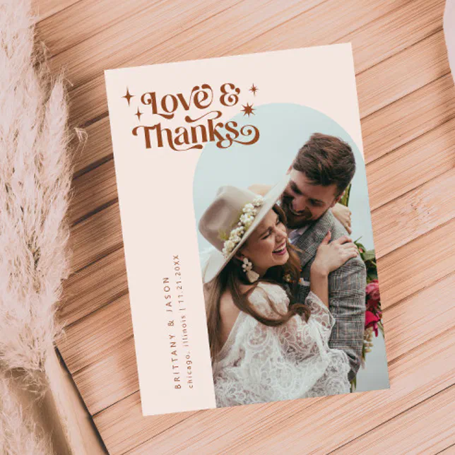 Terracotta Retro Love & Thanks White Arch Wedding Thank You Card | Zazzle
