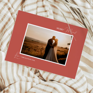 Terracotta Retro Minimalist Merry Married Photo Holiday Card