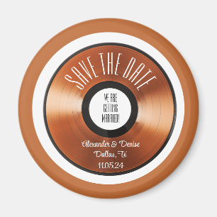 Terracotta retro orange vinyl record save the date magnet
