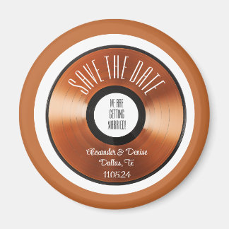 Terracotta retro orange vinyl record save the date magnet