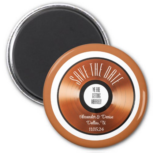 Terracotta retro orange vinyl record save the date magnet