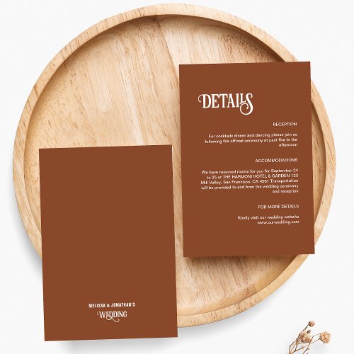 Terracotta Retro Thin Script Wedding Details Enclosure Card