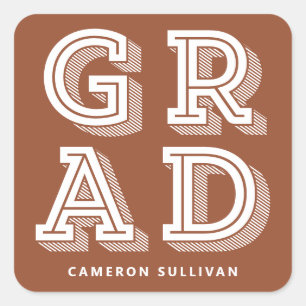 Terracotta Retro Typography GRAD Graduation Square Sticker