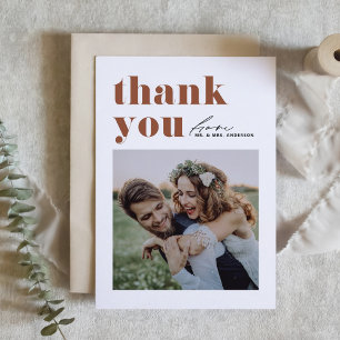 Terracotta Retro Typography Modern Photo Wedding Letterpress Thank You Card