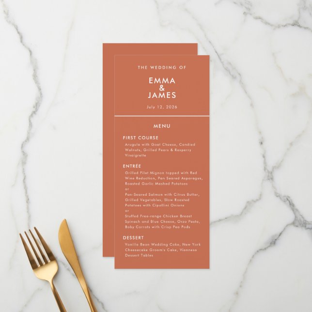 Terracotta Reverse Ampersand Wedding | Elegant Menu (Front/Back In Situ)