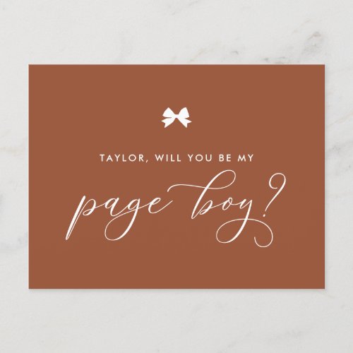 Terracotta Ribbon Bow Will You Be My Page Boy Card