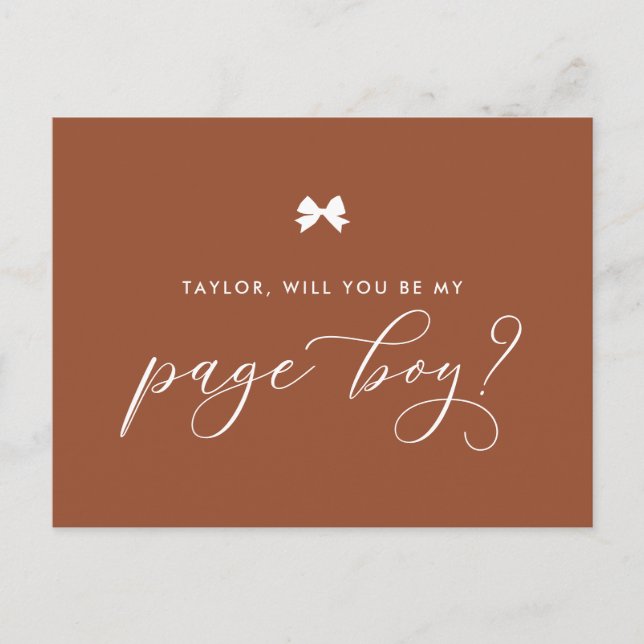 Terracotta Ribbon Bow Will You Be My Page Boy Card (Front)