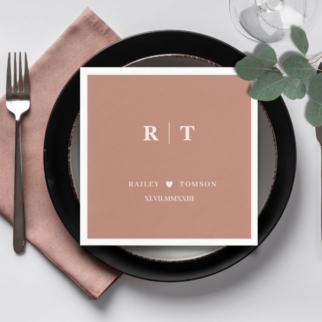 Terracotta Roman Rumerals Minimalist Monogram Napkins (Creator Uploaded)