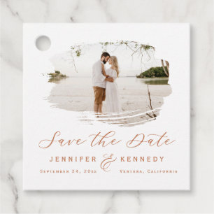 Terracotta Romantic Brushed Frame Save the Date Favor Tags