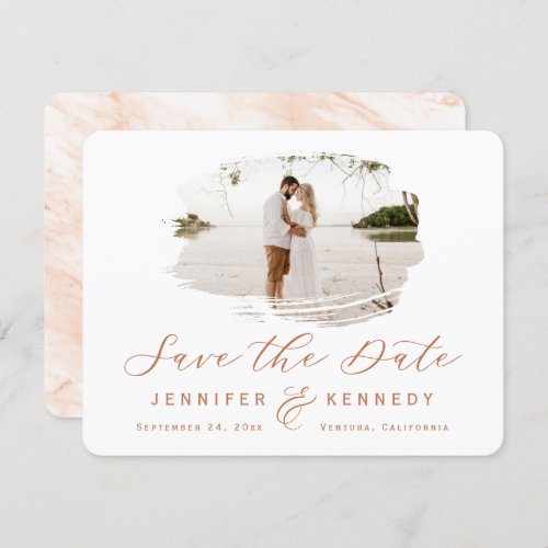 Terracotta Romantic Brushed Frame with Photo Save The Date