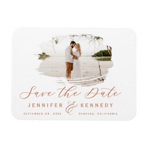 Terracotta Romantic Brushed Photo Save the Date Magnet