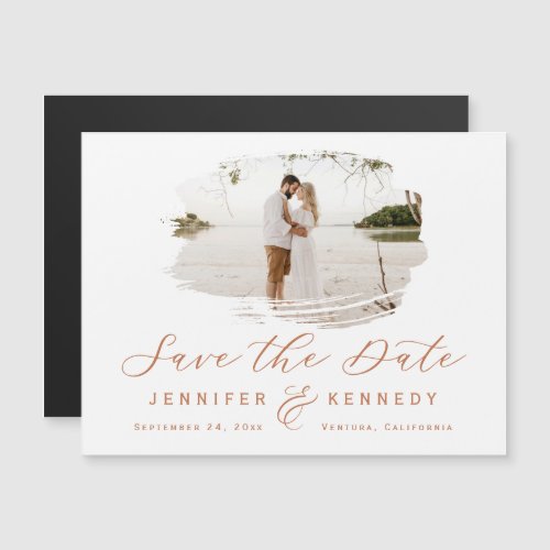 Terracotta Romantic Brushed Photo Save the Date Magnetic Invitation
