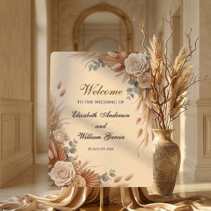 Terracotta Romantic Roses Rustic Boho Wedding Sign