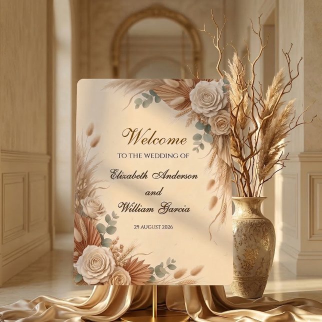 Terracotta Romantic Roses Rustic Boho Wedding Sign (Creator Uploaded)