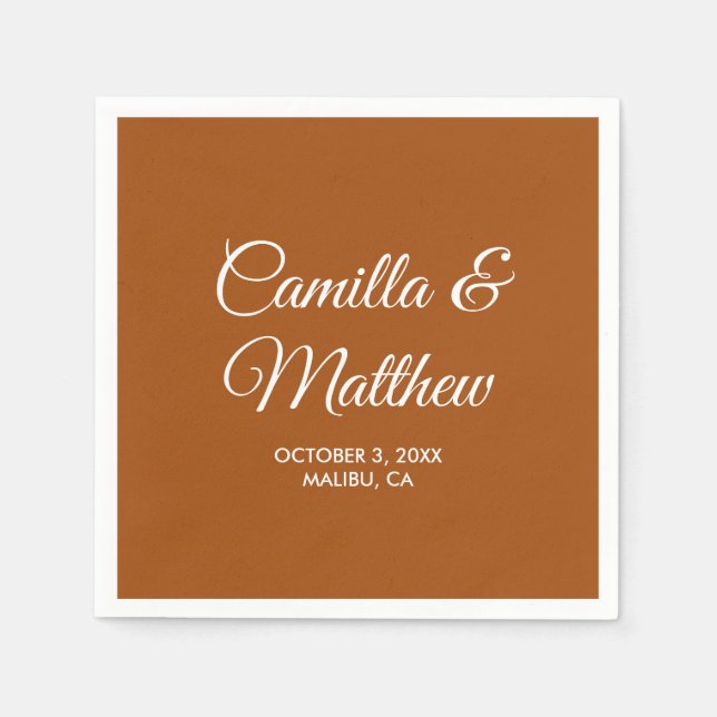 Terracotta Romantic Script Personalized Wedding Napkins (Front)