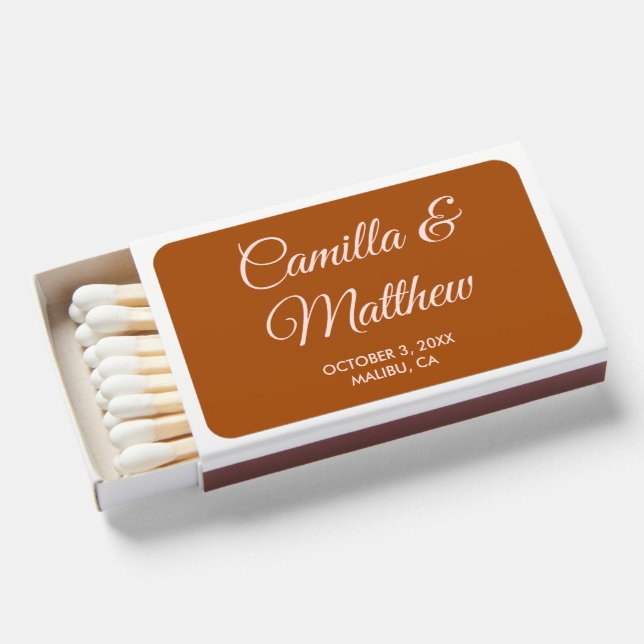 Terracotta Romantic Script Wedding Favor Matches (Front Open)