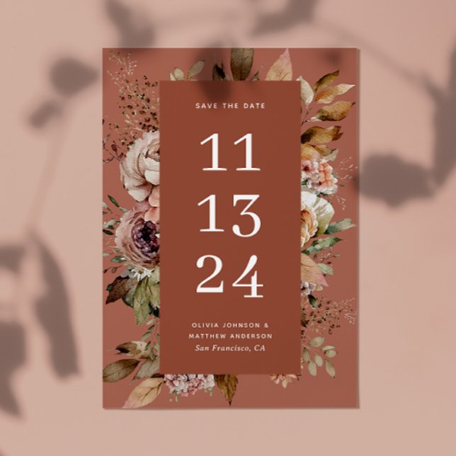 Terracotta Rose Clay Fall | Spiced Rosewood Floral Save The Date (Creator Uploaded)