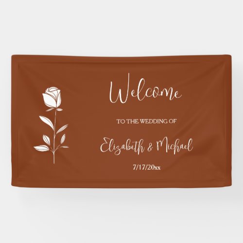 Terracotta Rose Floral Line Art  Wedding Welcome Banner
