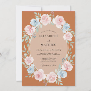 Terracotta Rose Garland Wedding Invitation