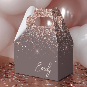 Terracotta Rose Gold Blush Glitter Monogram Favor Boxes