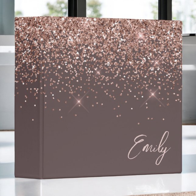 Terracotta Rose Gold Blush Pink Glitter Monogram 3 Ring Binder (Creator Uploaded)