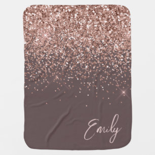 Terracotta Rose Gold Blush Pink Glitter Monogram Baby Blanket