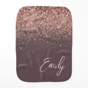 Terracotta Rose Gold Blush Pink Glitter Monogram Baby Burp Cloth