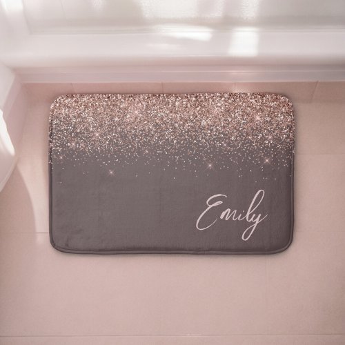 Terracotta Rose Gold Blush Pink Glitter Monogram Bath Mat