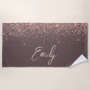 Terracotta Rose Gold Blush Pink Glitter Monogram Beach Towel