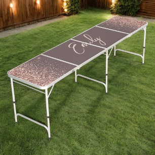 Terracotta Rose Gold Blush Pink Glitter Monogram Beer Pong Table
