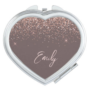 Glitter Heart Print Designer Compact Mirror