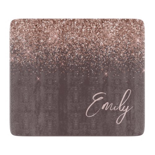 Terracotta Rose Gold Blush Pink Glitter Monogram Cutting Board