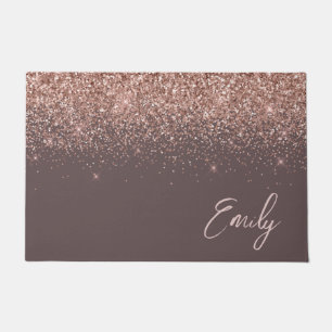 Terracotta Rose Gold Blush Pink Glitter Monogram Doormat