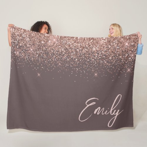 Terracotta Rose Gold Blush Pink Glitter Monogram  Fleece Blanket