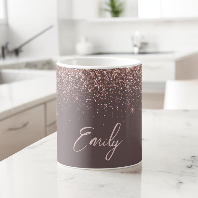 Terracotta Rose Gold Blush Pink Glitter Monogram Giant Coffee Mug (Creator Uploaded)