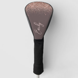 Terracotta Rose Gold Blush Pink Glitter Monogram Golf Head Cover