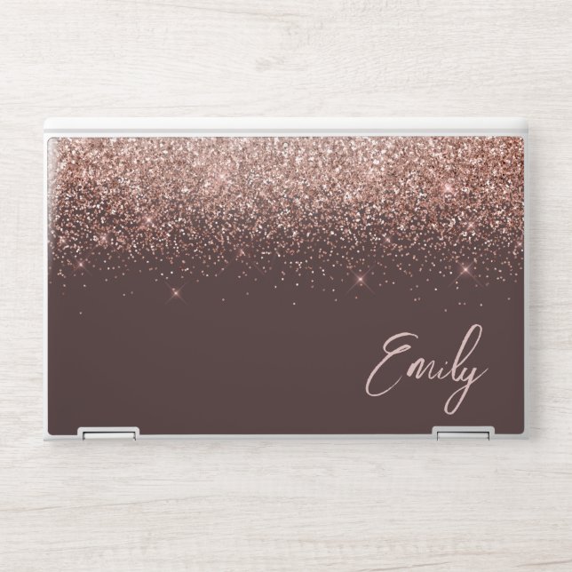 Terracotta Rose Gold Blush Pink Glitter Monogram HP Laptop Skin (Front)