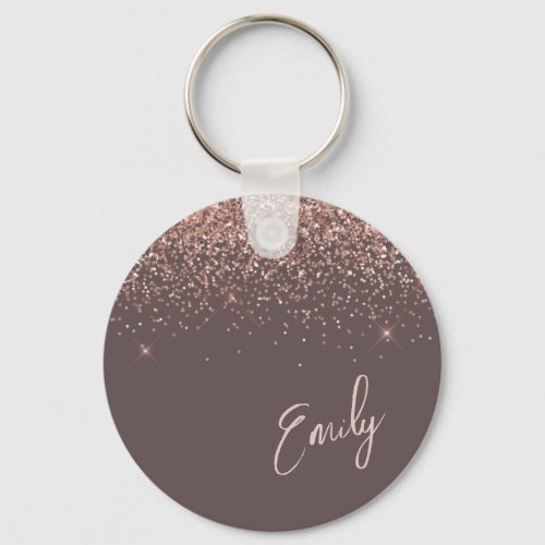 Terracotta Rose Gold Blush Pink Glitter Monogram Keychain