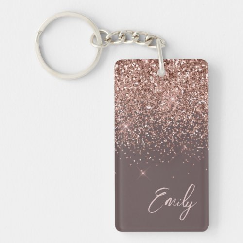 Terracotta Rose Gold Blush Pink Glitter Monogram Keychain