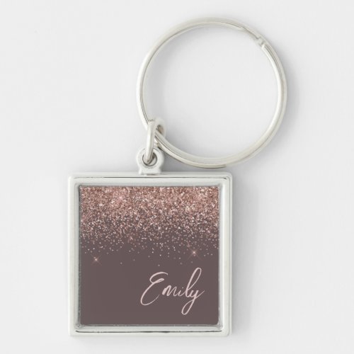 Terracotta Rose Gold Blush Pink Glitter Monogram Keychain