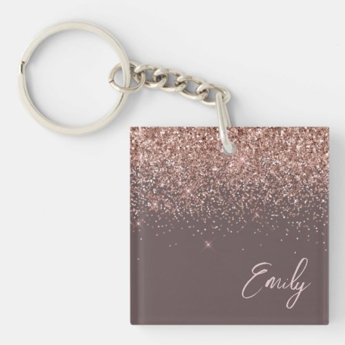 Terracotta Rose Gold Blush Pink Glitter Monogram Keychain