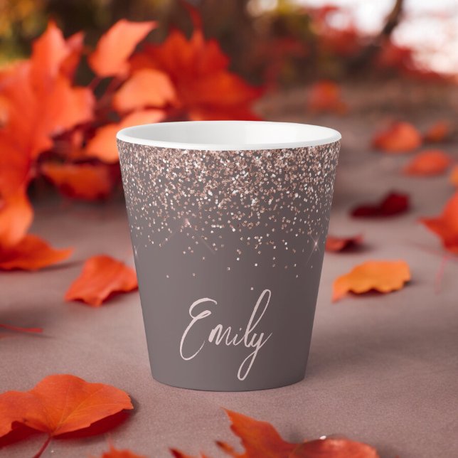 Terracotta Rose Gold Blush Pink Glitter Monogram Latte Mug (Creator Uploaded)