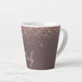Terracotta Rose Gold Blush Pink Glitter Monogram Latte Mug (Right Angle)