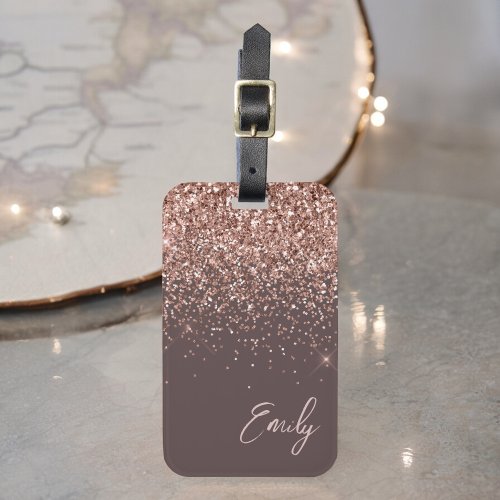 Terracotta Rose Gold Blush Pink Glitter Monogram Luggage Tag