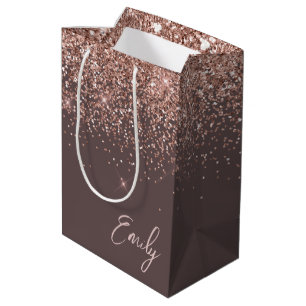 Terracotta Rose Gold Blush Pink Glitter Monogram Medium Gift Bag