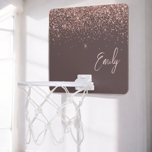 Terracotta Rose Gold Blush Pink Glitter Monogram  Mini Basketball Hoop (Creator Uploaded)